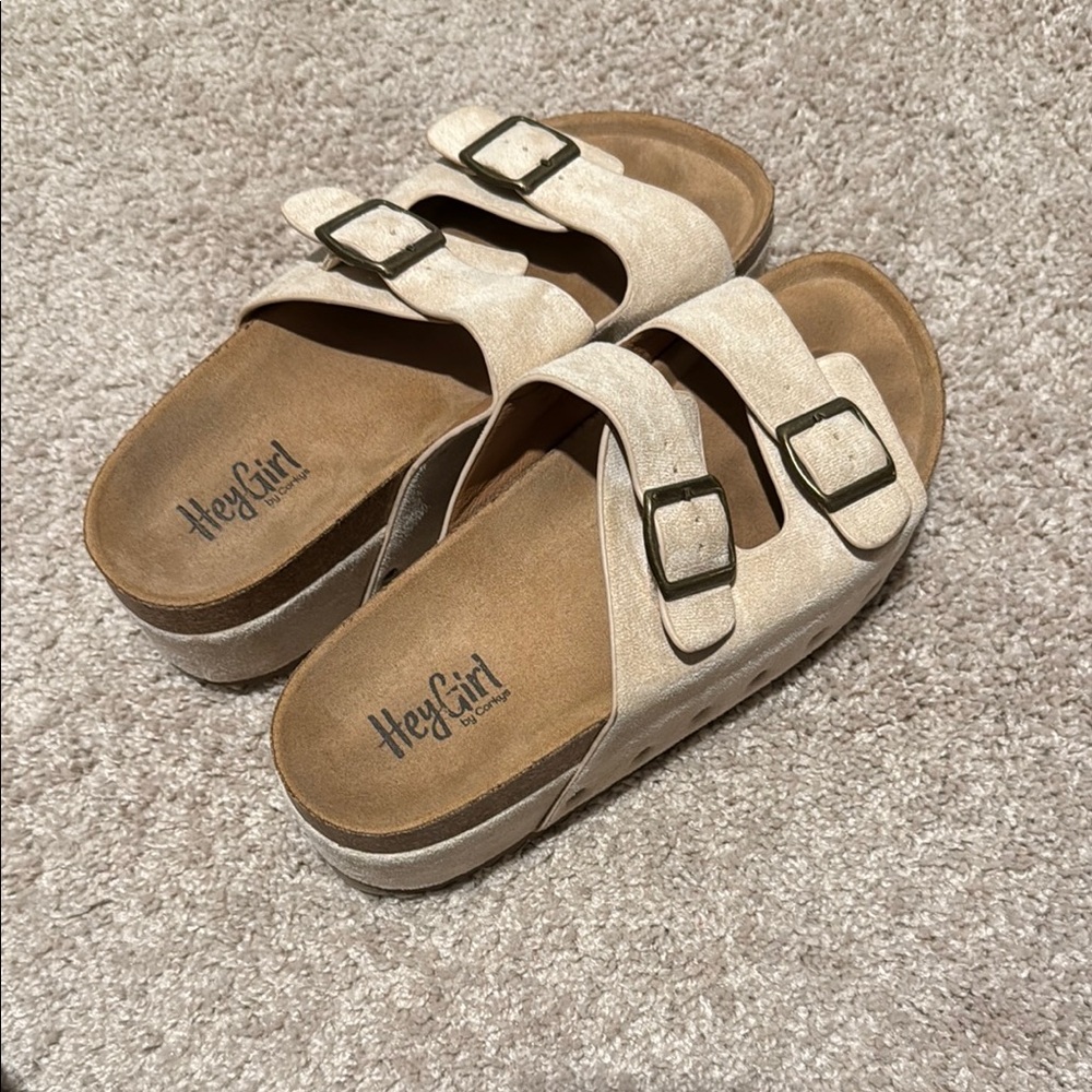 Corkys Cream and Brown Comfort Sandals